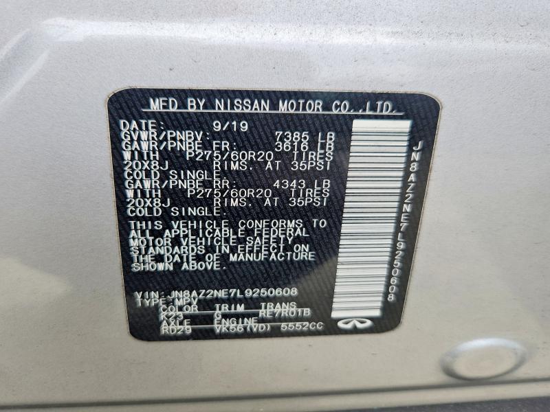 Aukcja sprzedaży 2020 Infiniti Qx80, vin: JN8AZ2NE7L9250608, numer aukcji: 45912116