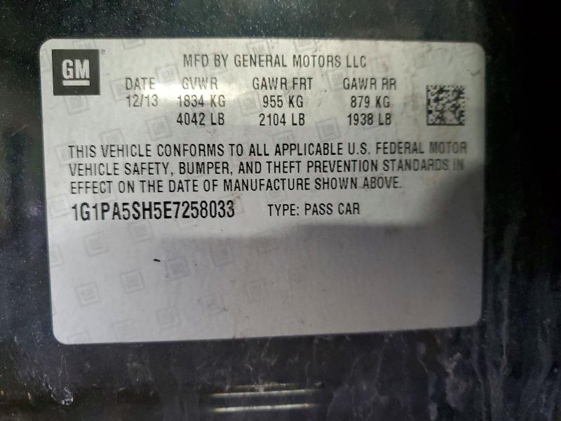 45984386 :رقم المزاد ، 1G1PA5SH5E7258033 vin ، 2014 Chevrolet Cruze مزاد بيع