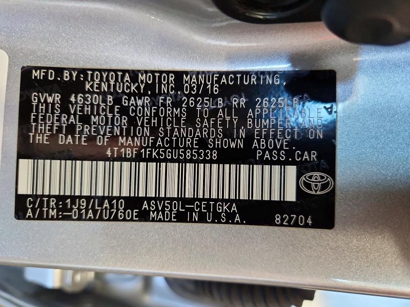 Продажа на аукционе авто 2016 Toyota Camry, vin: 4T1BF1FK5GU585338, номер лота: 41984416