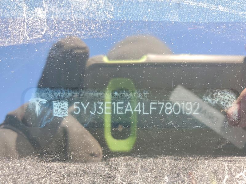 2020 Tesla Model 3 მანქანა იყიდება აუქციონზე, vin: 5YJ3E1EA4LF780192, აუქციონის ნომერი: 78123935