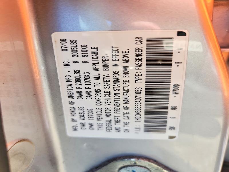 Aukcja sprzedaży 2006 Honda Accord, vin: 1HGCM66836A071053, numer aukcji: 45499116