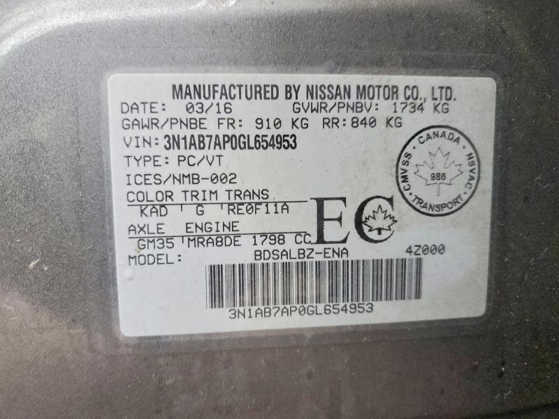 Продажа на аукционе авто 2016 Nissan Sentra, vin: 3N1AB7AP0GL654953, номер лота: 46486546
