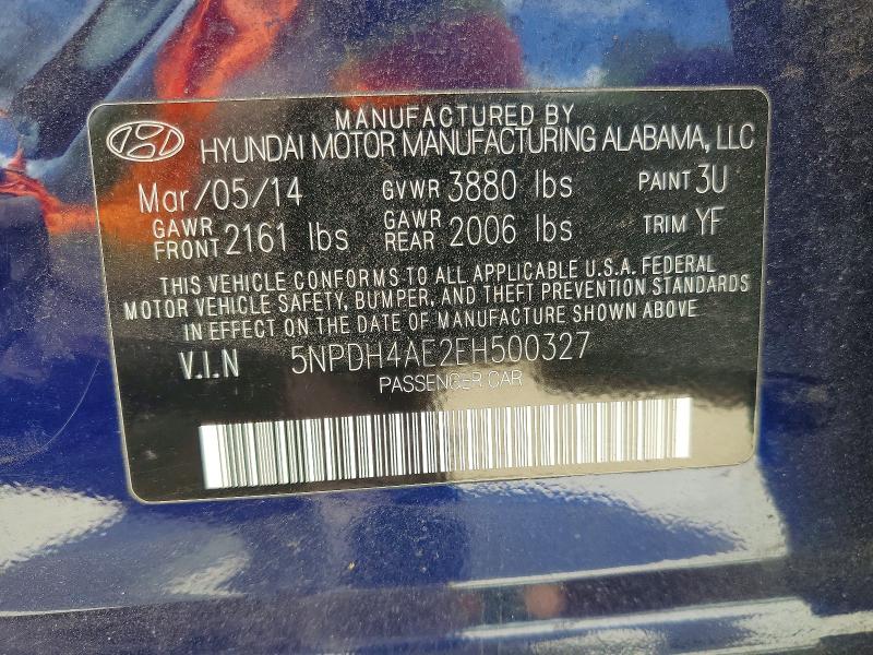 48216026 :رقم المزاد ، 5NPDH4AE2EH500327 vin ، 2014 Hyundai Elantra مزاد بيع