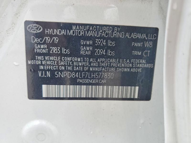 Продаж на аукціоні авто 2020 Hyundai Elantra, vin: 5NPD84LF7LH577830, номер лоту: 46270796