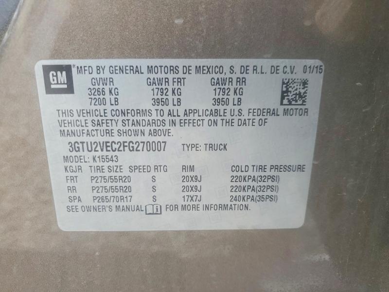 47814386 :رقم المزاد ، 3GTU2VEC2FG270007 vin ، 2015 Gmc Sierra مزاد بيع