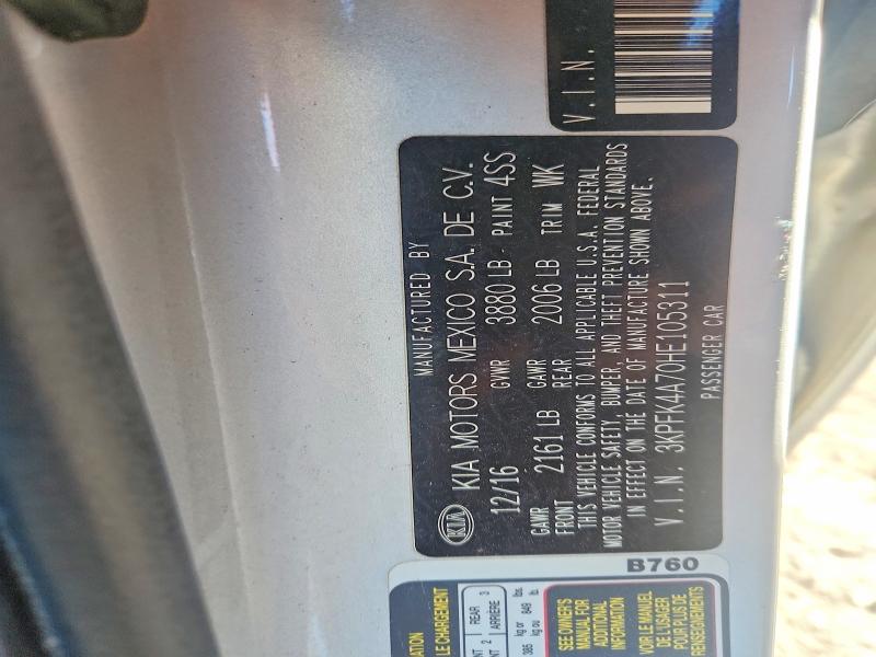 Продаж на аукціоні авто 2017 Kia Forte, vin: 3KPFK4A70HE105311, номер лоту: 45973336