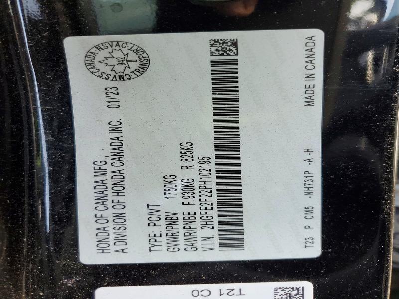 Продажа на аукционе авто 2023 Honda Civic, vin: 2HGFE2F22PH102195, номер лота: 74790835