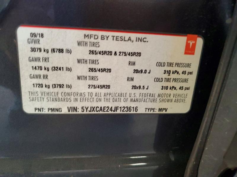 46067306 :رقم المزاد ، 5YJXCAE24JF123616 vin ، 2018 Tesla Model X مزاد بيع