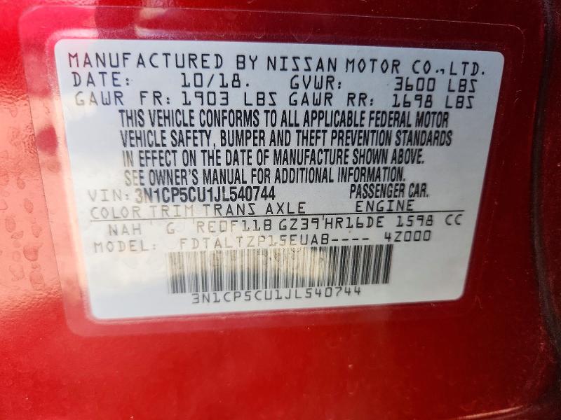 47583486 :رقم المزاد ، 3N1CP5CU1JL540744 vin ، 2018 Nissan Kicks مزاد بيع