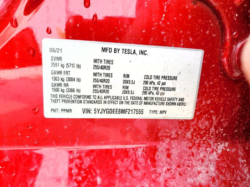 Продаж на аукціоні авто 2021 Tesla Model Y, vin: 5YJYGDEE8MF217555, номер лоту: 77943815