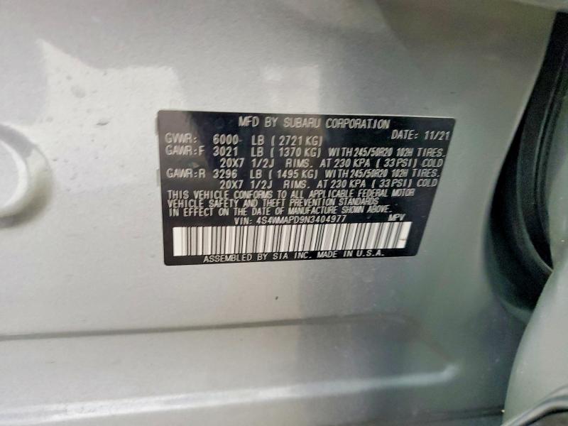 2022 Subaru Ascent მანქანა იყიდება აუქციონზე, vin: 4S4WMAPD9N3404977, აუქციონის ნომერი: 41890796