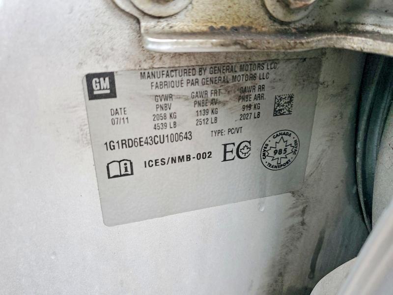 Продаж на аукціоні авто 2012 Chevrolet Volt, vin: 1G1RD6E43CU100643, номер лоту: 48161336