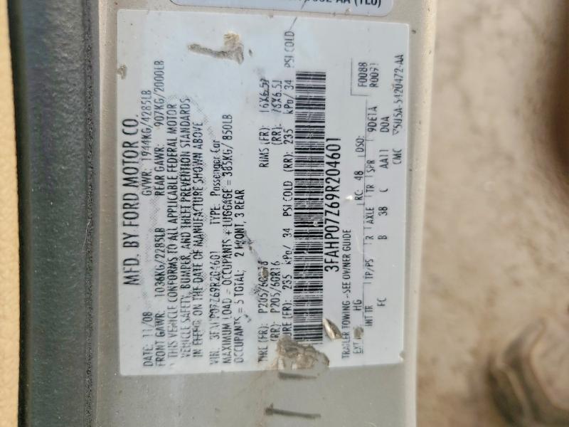 47814726 :رقم المزاد ، 3FAHP07Z69R204601 vin ، 2009 Ford Fusion مزاد بيع