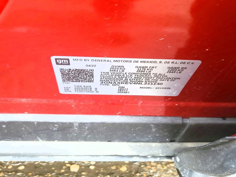 2022 Chevrolet Equinox მანქანა იყიდება აუქციონზე, vin: 3GNAXKEV4NL211140, აუქციონის ნომერი: 79184675