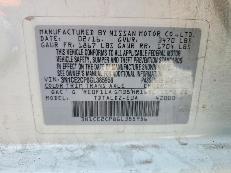 48167596 :رقم المزاد ، 3N1CE2CP8GL385956 vin ، 2016 Nissan Versa Note مزاد بيع