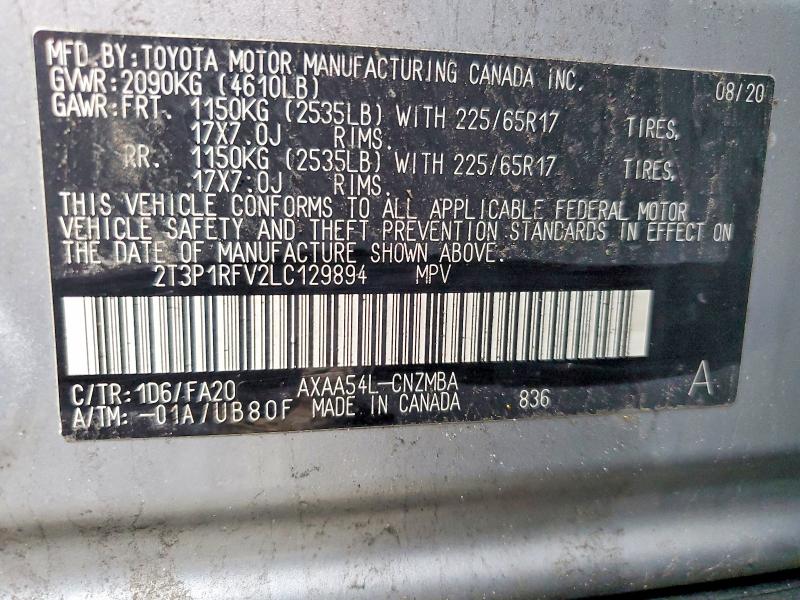 Продажа на аукционе авто 2020 Toyota Rav4, vin: 2T3P1RFV2LC129894, номер лота: 48118616