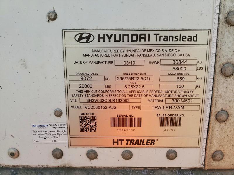 Продажа на аукционе авто 2020 Hyundai Translead Inc Trailers, vin: 3H3V532C0LR163092, номер лота: 47906676