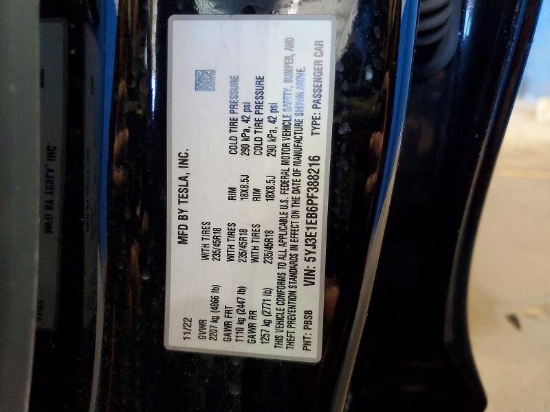 Продажа на аукционе авто 2023 Tesla Model 3, vin: 5YJ3E1EB6PF388216, номер лота: 41774556