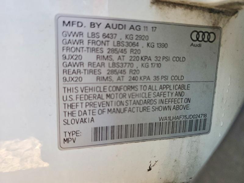 Aukcja sprzedaży 2018 Audi Q7, vin: WA1LHAF75JD024718, numer aukcji: 46035896