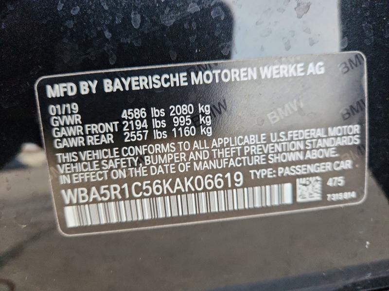 2019 Bmw 330i მანქანა იყიდება აუქციონზე, vin: WBA5R1C56KAK06619, აუქციონის ნომერი: 47410796