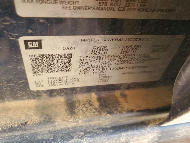 Aukcja sprzedaży 2021 Chevrolet Silverado, vin: 1GCPYFEDXMZ137535, numer aukcji: 47640406
