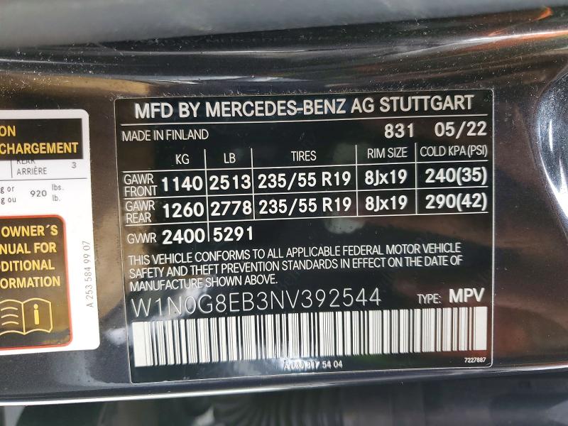 Aukcja sprzedaży 2022 Mercedes-benz Glc, vin: W1N0G8EB3NV392544, numer aukcji: 48121086