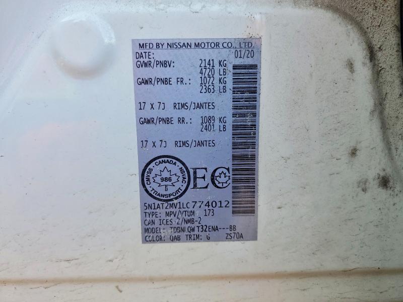 79750675 :رقم المزاد ، 5N1AT2MV1LC774012 vin ، 2020 Nissan Rogue مزاد بيع