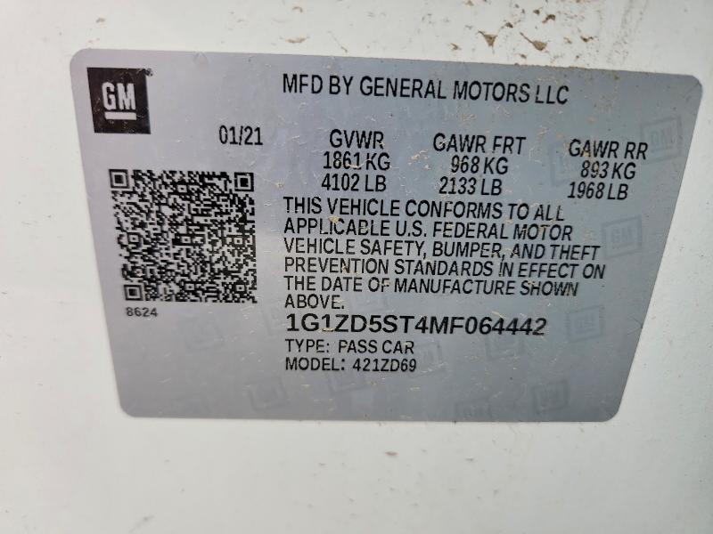 47257576 :رقم المزاد ، 1G1ZD5ST4MF064442 vin ، 2021 Chevrolet Malibu مزاد بيع
