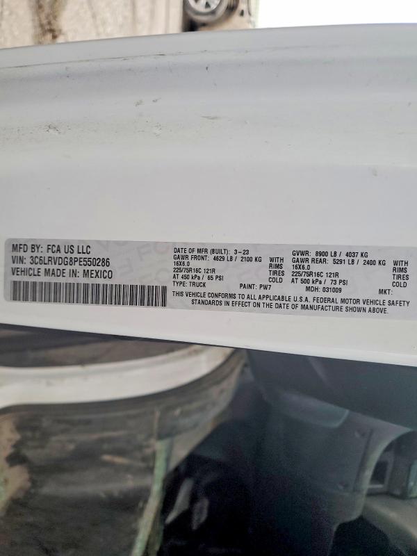 2023 Ram Promaster 2500 მანქანა იყიდება აუქციონზე, vin: 3C6LRVDG8PE550286, აუქციონის ნომერი: 41971506