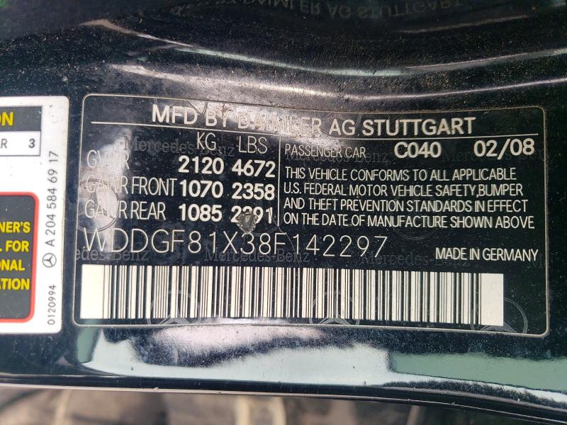 47339886 :رقم المزاد ، WDDGF81X38F142297 vin ، 2008 Mercedes-benz C مزاد بيع