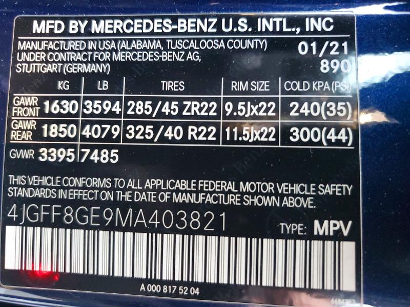 Продажа на аукционе авто 2021 Mercedes-benz Gls, vin: 4JGFF8GE9MA403821, номер лота: 45594026