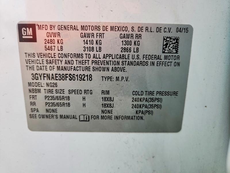 2015 Cadillac Srx მანქანა იყიდება აუქციონზე, vin: 3GYFNAE38FS619218, აუქციონის ნომერი: 46352676