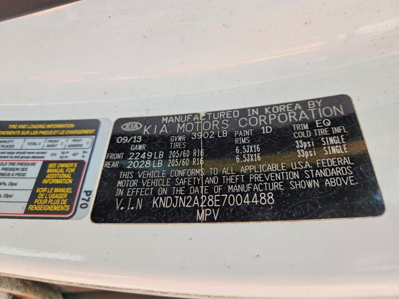 2014 Kia Soul მანქანა იყიდება აუქციონზე, vin: KNDJN2A28E7004488, აუქციონის ნომერი: 41957966