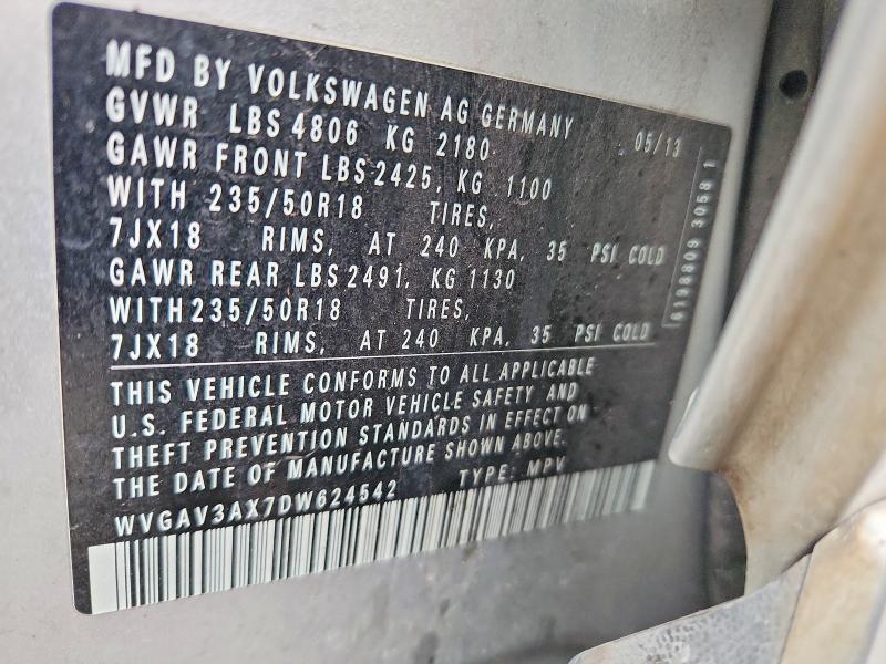 Продажа на аукционе авто 2013 Volkswagen Tiguan, vin: WVGAV3AX7DW624542, номер лота: 79653855