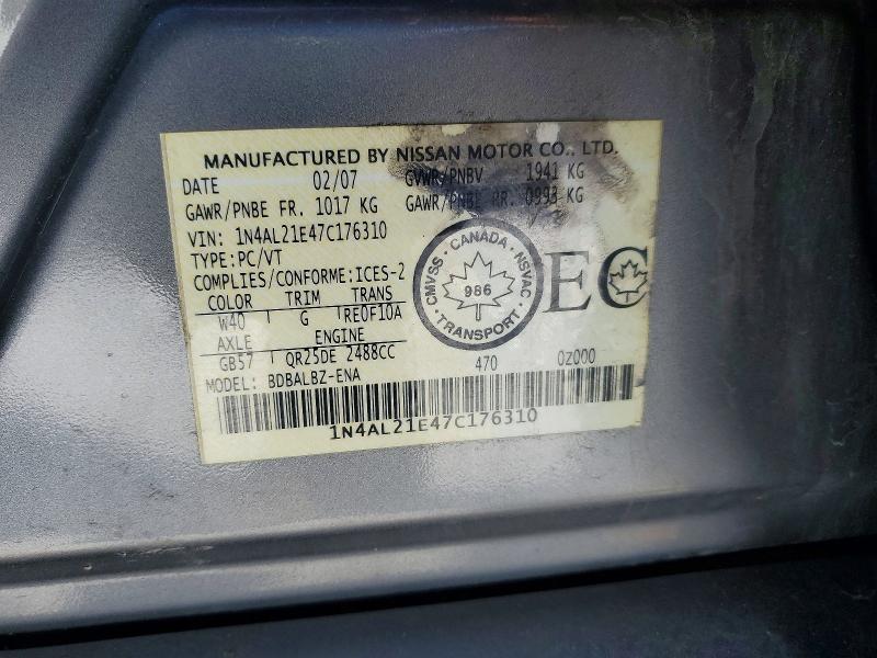 Продаж на аукціоні авто 2007 Nissan Altima, vin: 1N4AL21E47C176310, номер лоту: 76605495