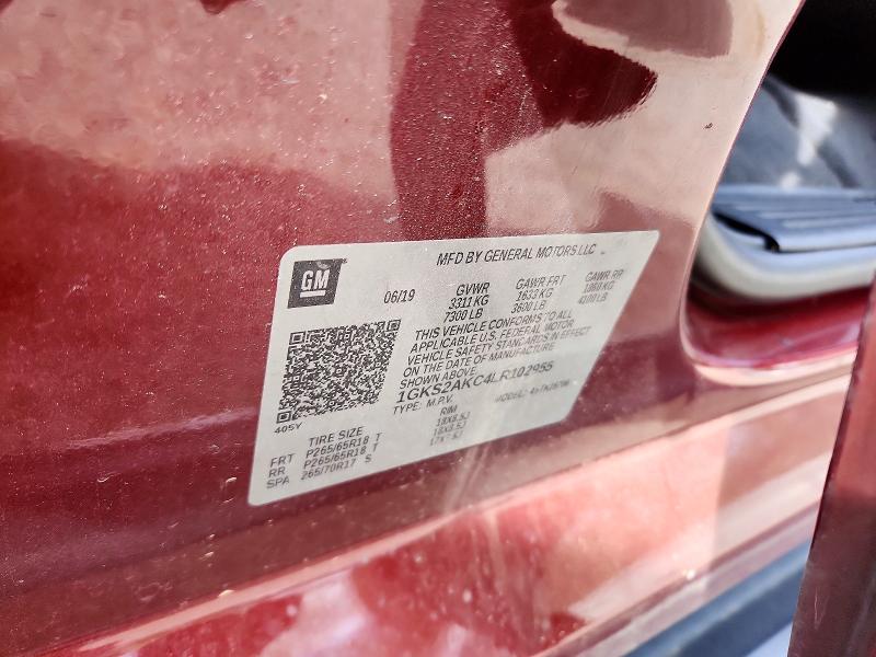 46222026 :رقم المزاد ، 1GKS2AKC4LR102955 vin ، 2020 Gmc Yukon مزاد بيع
