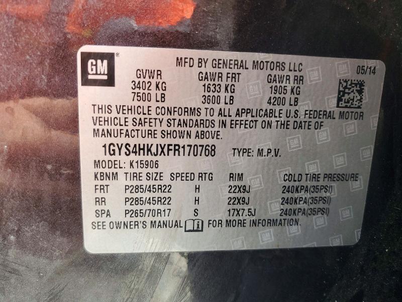 49278116 :رقم المزاد ، 1GYS4HKJXFR170768 vin ، 2015 Cadillac Escalade مزاد بيع