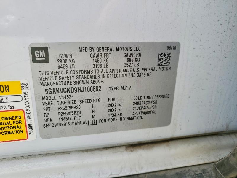 Aukcja sprzedaży 2017 Buick Enclave, vin: 5GAKVCKD9HJ100892, numer aukcji: 48190916