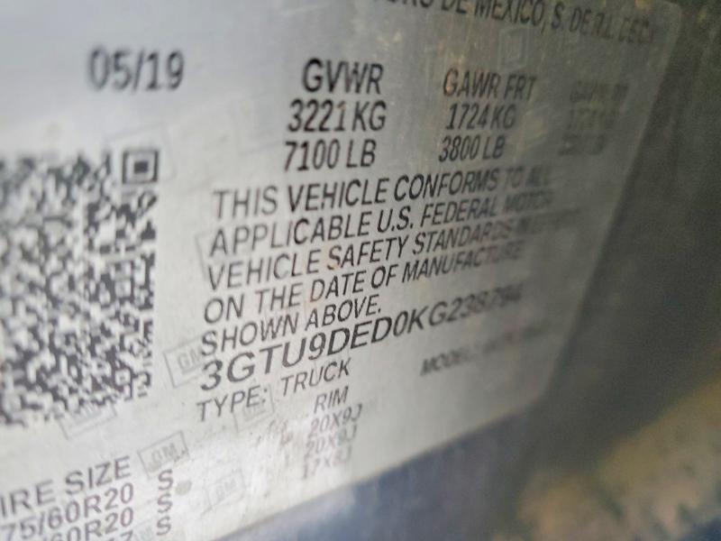 Aukcja sprzedaży 2019 Gmc Sierra, vin: 3GTU9DED0KG238794, numer aukcji: 46234986