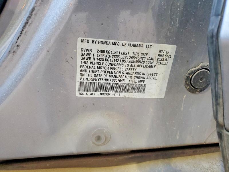 47108136 :رقم المزاد ، 5FNYF8H01KB007645 vin ، 2019 Honda Passport مزاد بيع