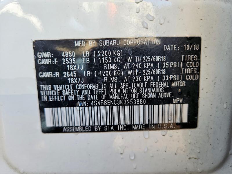 Aukcja sprzedaży 2019 Subaru Outback, vin: 4S4BSENC3K3253880, numer aukcji: 41812246