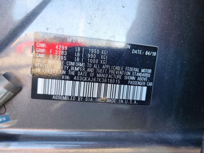 46033296 :رقم المزاد ، 4S3GKAJ67K3618015 vin ، 2019 Subaru Impreza مزاد بيع