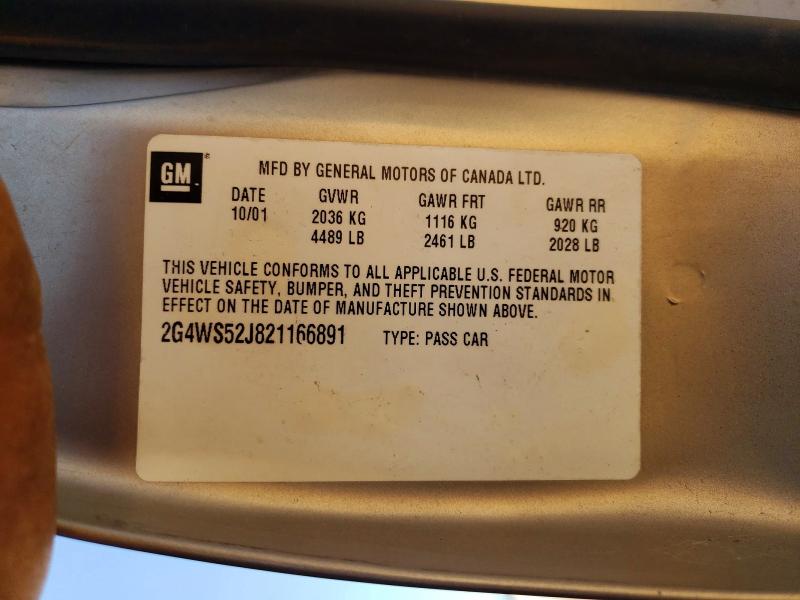 2002 Buick Century მანქანა იყიდება აუქციონზე, vin: 2G4WS52J821166891, აუქციონის ნომერი: 47462086