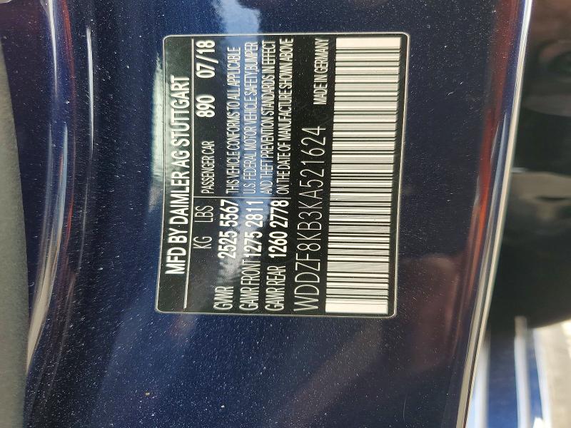 Aukcja sprzedaży 2019 Mercedes-benz E, vin: WDDZF8KB3KA521624, numer aukcji: 46337176