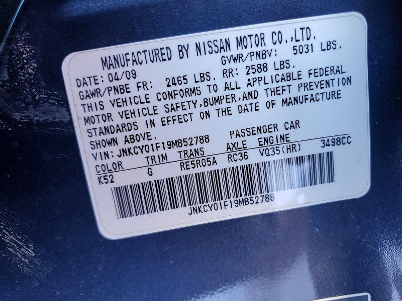46498466 :رقم المزاد ، JNKCY01F19M852788 vin ، 2009 Infiniti M35 مزاد بيع