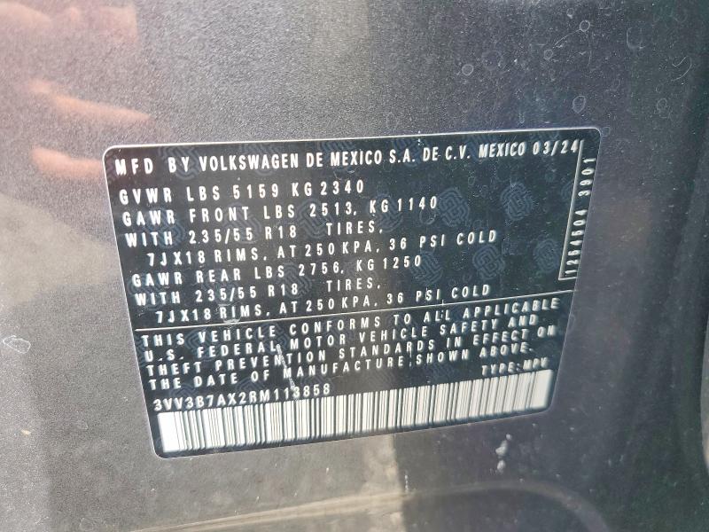 2024 Volkswagen Tiguan მანქანა იყიდება აუქციონზე, vin: 3VV3B7AX2RM113858, აუქციონის ნომერი: 46092166