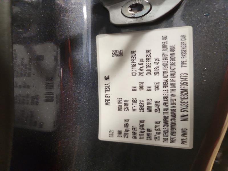 41691976 :رقم المزاد ، 5YJ3E1EB2MF051473 vin ، 2021 Tesla Model 3 مزاد بيع