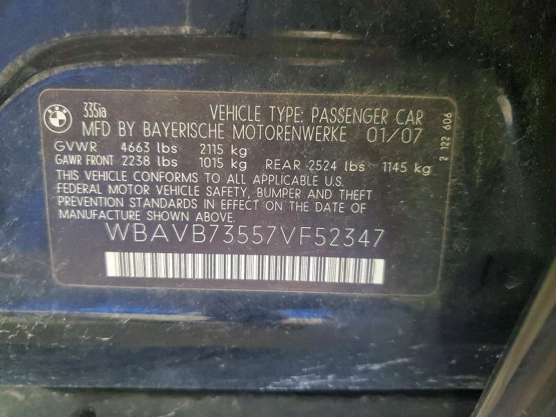 Продажа на аукционе авто 2007 Bmw 335, vin: WBAVB73557VF52347, номер лота: 45890616
