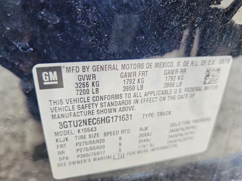 Продаж на аукціоні авто 2017 Gmc Sierra, vin: 3GTU2NEC6HG171631, номер лоту: 46105906