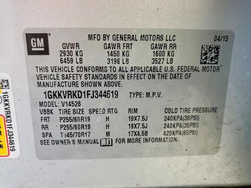 47453616 :رقم المزاد ، 1GKKVRKD1FJ344619 vin ، 2015 Gmc Acadia مزاد بيع